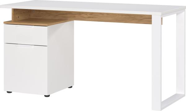 Kadima Design Schreibtisch mit Container in Weiß-Beige, 140x61x74, Metallkufen, Stoßfest, "Sage"-Serie