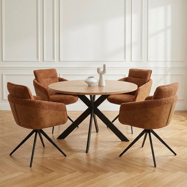 Jiexi Essgruppe Tisch- und Stuhlset, Runder Esstisch (115×75 cm) mit 4 Stühlen