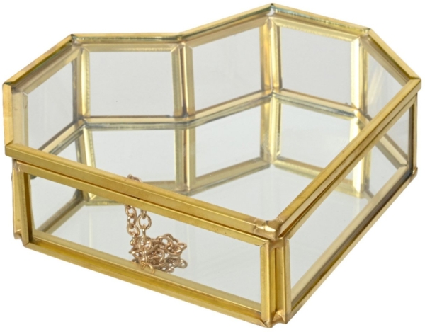 Decoris season decorations Schmuckkasten, Schmuckschatulle 12x10cm Glas Metall Herzform Transparent / Gold