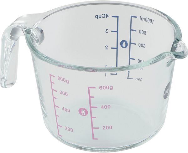 Emsa Messbecher Prep&Bake, Glas, (1-St), doppelte Skalierung f. feste & flüssige Zutaten, Ausgießlippe