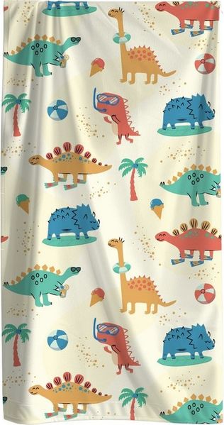 MTOnlinehandel Strandtuch Kinder • 70x140 cm • Schnelltrocknend, Baumwolle & Mikrofaser Mix (1-St), Badetuch • Weich & Saugfähig • Strand • Meer • Dino