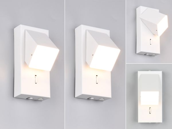 2er SET LED Innen Wandleuchten schwenkbar mit Schalter, Weiß, Höhe 15cm