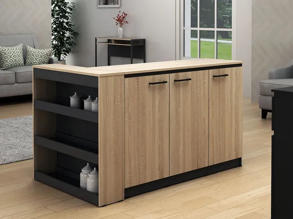 Vente-unique - NUSICE Küchenmöbel Holz, Platte SchwarzBeige - B 79,2 cm x H 82 cm x L 138,7 cm