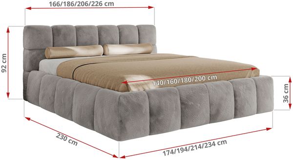 Doppelbett mit Gasdruckfeder, Polsterbett NIRA CLASSIC Holzlattenrost Bett mit Stauraum, gepolstertes Kopfteil Bettkasten Foam Matratze - 180 x 200 cm - Hellgrau Plüsch - MIRO LUX Bild 4