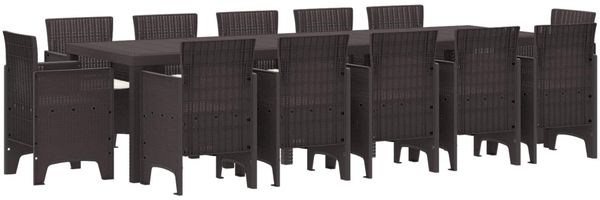 vidaXL Garten Essgruppe mit Kissen 13 pcs Braun Rattan 3378621
