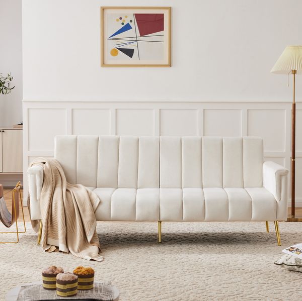 Schlafsofa 183 x 76 x 75 cm in Beige mit verstellbarer Rückenlehne und Armlehnenkissen