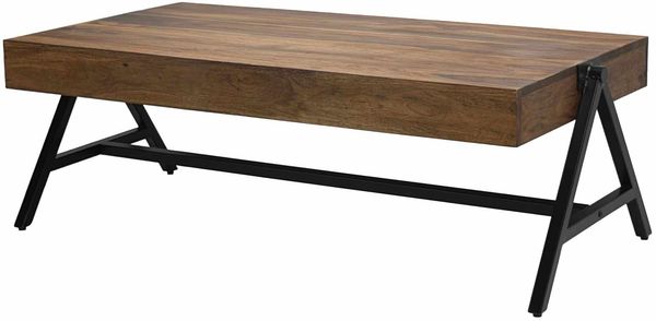 Couchtisch Sheesham Massivholz rechteckig 120cm · Wohnzimmertisch mit Metallgestell · Handgefertigter Sofatisch im modernen Industrial Design mit stabiler Tischplatte