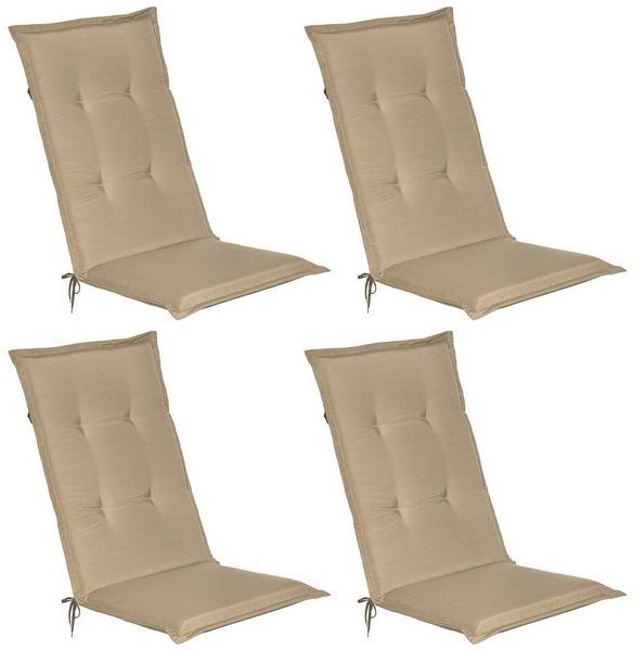 Beautissu 4er Set Hochlehner Auflagen Loft HL 120 x 50 x 6 cm Natur