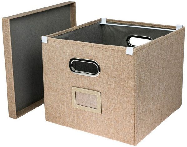 HMF Aufbewahrungsbox Aufbewahrungsbox mit Deckel für DIN A4 Hängeregister, Regalbox passend für Kallax, 33 x 37,5 x 28 cm, Beige