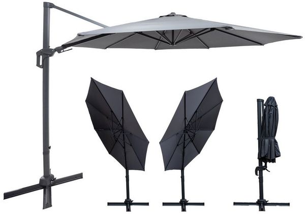 ONDIS24 Ampelschirm Deluxe-Sonnenschirm Roma 345 cm ⌀ 360° vertikal horizontal rotierend, 8 Streben aus Stahl, PE-Stoff 200g/qm mit UV80+ Kurbelgelenk