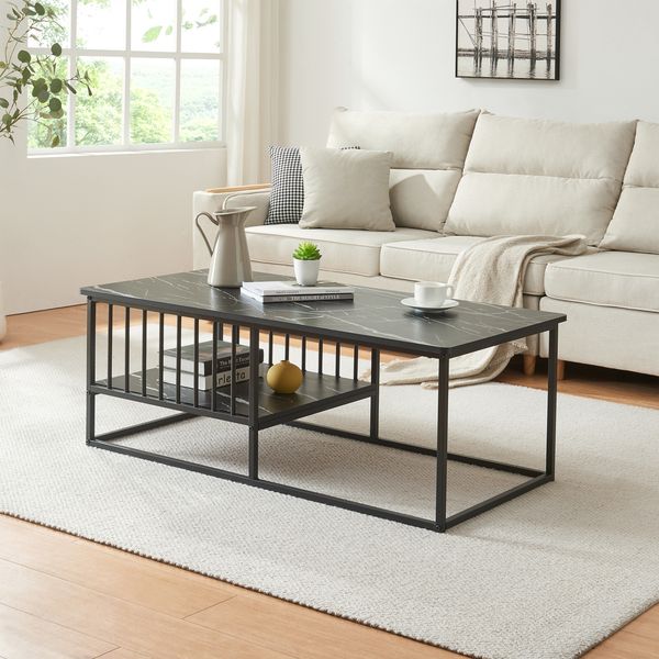 Couchtisch Raukurg 120x60x44 cm Marmoroptik, schwarz [en. casa]
