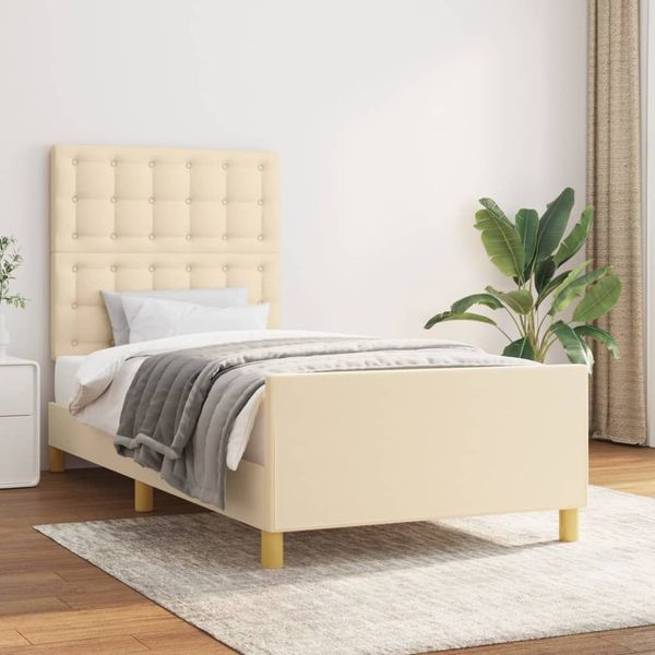 Einzelbett mit Kopfteil Stoff Creme 100x200 cm