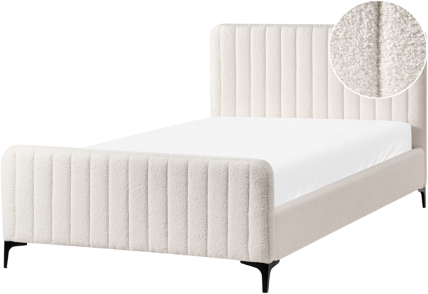 Bett mit Lattenrost Bouclé LUNAN 120 x 200 cm Cremeweiß