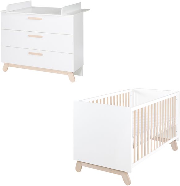 roba Kinderzimmerset 'Clara' 2-teilig - Bett 70 x 140 - Wickelkommode - Weiß / Natur