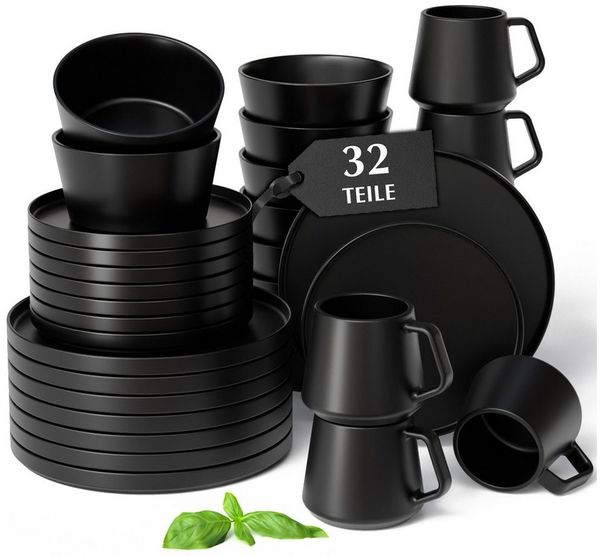 MiaMio Geschirr-Set Luxe Geschirrset 32-tlg Schwarz
