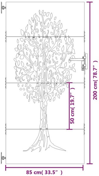 vidaXL Gartentor 85x200 cm Cortenstahl Baum-Design 153213 Bild 8