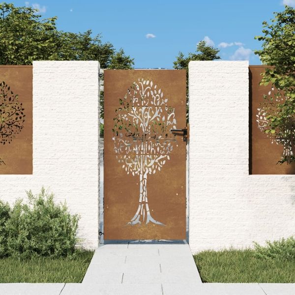 vidaXL Gartentor 85x200 cm Cortenstahl Baum-Design 153213