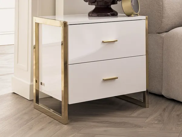Vente-unique - OMBRELIA Bedside table Holz, Platte Weiß - B 40 cm x H 50 cm x L 50 cm