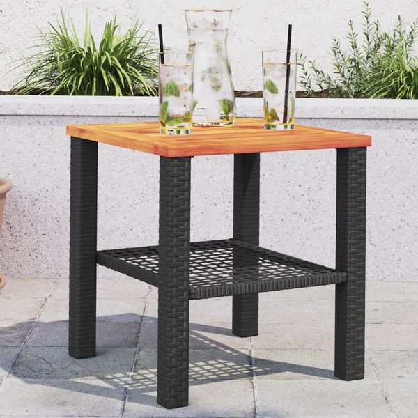 Gartentisch, Beistelltisch, Balkontisch Schwarz 40x40x42 cm Poly Rattan Akazienholz