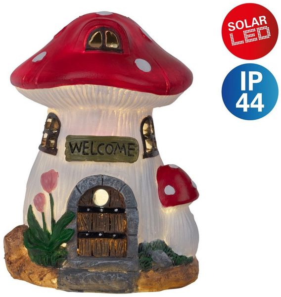 näve LED Solarleuchte Mushroom, LED fest integriert, Warmweiß, Pilzhaus bunt, LED warmweiß, inkl. Druckschalter, H: 17,3cm, L/B: 13cm