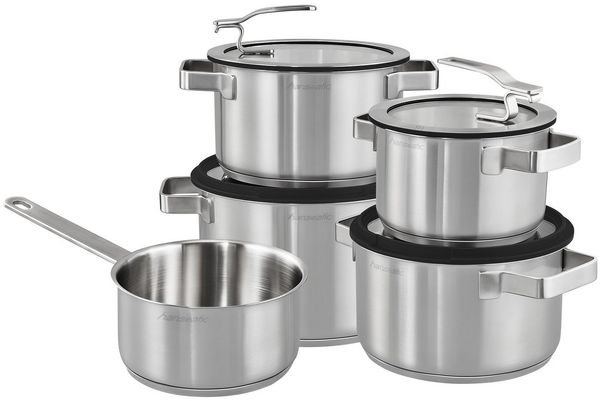 Hanseatic Topf-Set STYLE, Edelstahl 18/10 (Set, 9-tlg, Fleischtopf 1x 16 cm / 2x 20 cm / 1x 24 cm, Stielkasserolle 16 cm), Deckel mit praktischer Aufhänge-Funktion, Induktion
