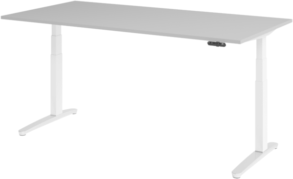 bümö elektrisch höhenverstellbarer Schreibtisch 200x100 cm mit Memory-Steuerung - Design Schreibtisch höhenverstellbar elektrisch, elektrischer Schreibtisch grau, Gestell weiß/alu, XBHM2E-5-WC