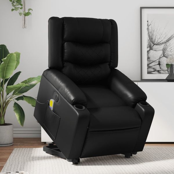 vidaXL Massagesessel mit Aufstehhilfe Elektrisch Schwarz Kunstleder 3206563