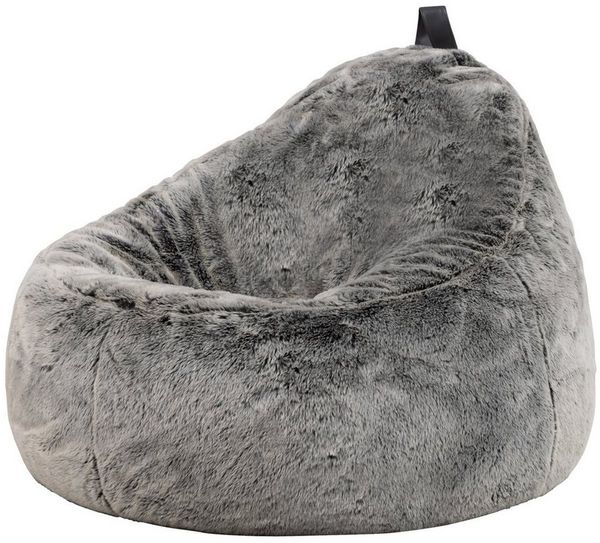 Icon Sitzsack-Sessel Flauschig aus Kunstfell „Kokon“, Grau, Sitzsack Erwachsene mit Füllung, Indoor Sitzsack Kuschelig Groß mit Lehne