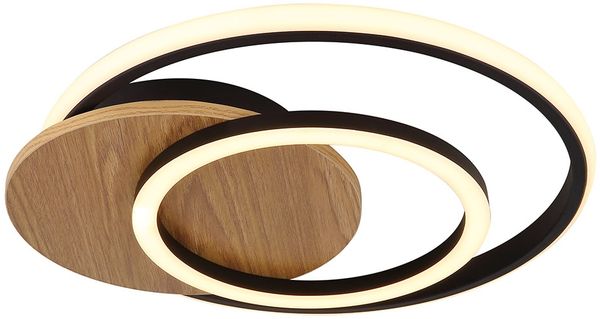 LED Deckenleuchte, Holz, natur, schwarz, L 38 cm