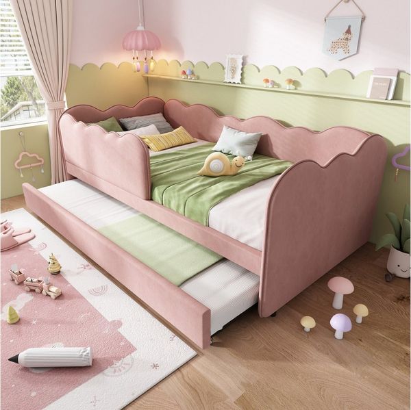 Ulife Kinderbett mit Ausziehbett, Lattenrost, ohne Matratze (1-tlg), Polsterbett Daybett 90x190 cm, Tagesbett Schlafsofa