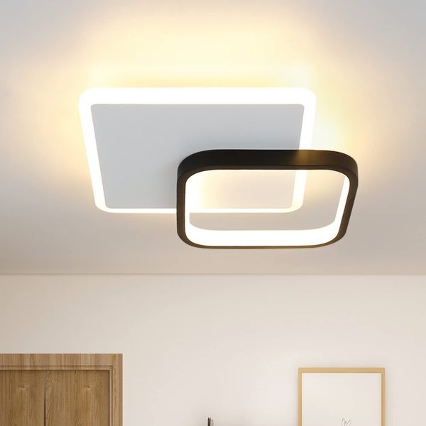 ZMH LED Deckenleuchte Schlafzimmer Deckenlampe - 3000K Warmweiß Schlafzimmerlampe 15W Modern Acryl Wohnzimmerlampe Rund Schwarz Design Deckenbeleuchtung für Wohnzimmer Esszimmer Küche Flur