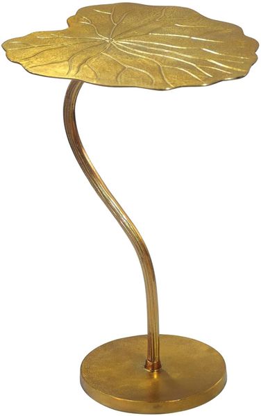 Beistelltisch Aluminium Gold 40x38cm - Design Blatt Anstelltisch Wohnzimmertisch - Moderner Loungetisch - Edler Blumentisch Couchtisch Wohnzimmer Handmade