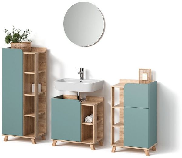 Livinity® Badmöbel-Set Marano, Blau-Grau/Sonoma, 4 Teile, (4-St)