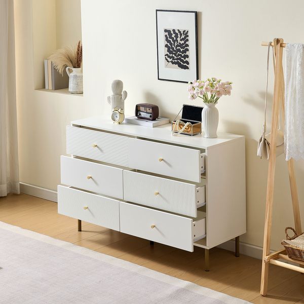 Kommode Weiß 120x40x78 cm mit 6 Schubladen, moderner Stauraum für Schlafzimmer Wohnzimmer Flur
