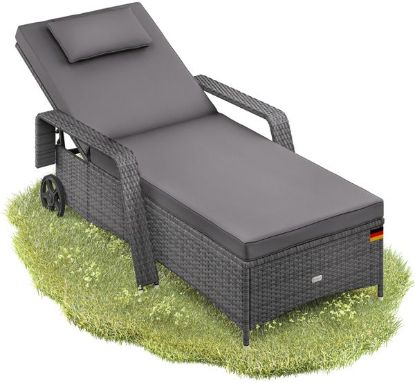 CASARIA® Sonnenliege Polyrattan 193x90x43cm grau anthrazit