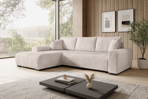 storez24 Ecksofa Nelly, mit Bettkasten und Schlaffunktion, Cordstoff, L-Form, bequem