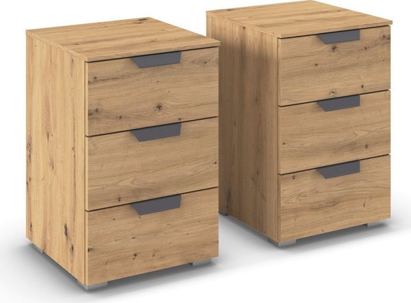 rauch Nachtkommode Nachttisch Nachtkonsole COSTA Set mit farblich passenden Metallgriffen (2 St, in 2 Griff-Farben, Breite je 40 cm), je drei geräumige Schubladen MADE IN GERMANY