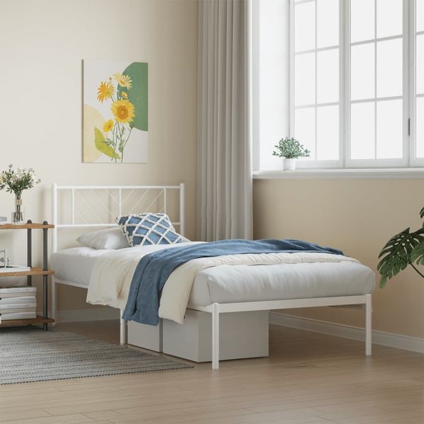 vidaXL Metallbett ohne Matratze mit Kopfteil Weiß 75x190 cm 372218