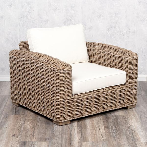 Lounge Sessel LIVING Kubu-Grey Rattan in Grey ca. B90cm mit Kissen