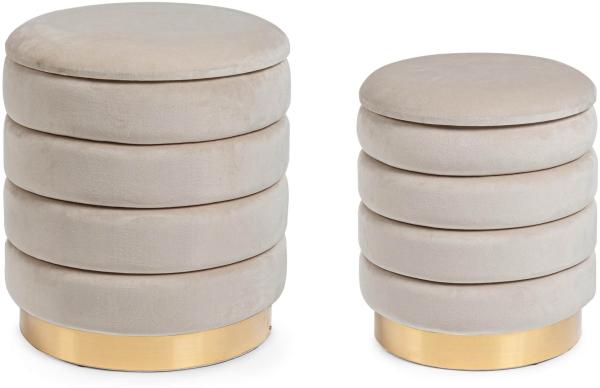 Pouf Darina 2er-Set in Samt-Optik, Beige,