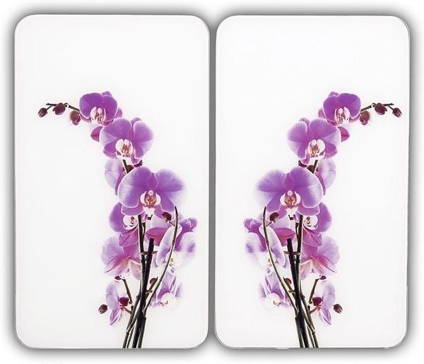WENKO Herd-Abdeckplatte Universal Modell Orchideenblüte, Glas, (Set, 2 tlg), Herdabdeckung für alle Herdarten, kratzfest, mit rutschfesten Füßen