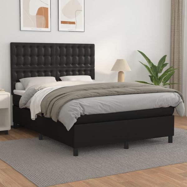 vidaXL Boxspringbett mit Matratze Schwarz 140x190 cm Kunstleder 3142839