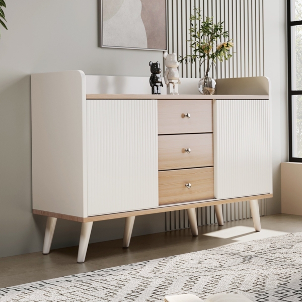 Merax Sideboard mit 3 Schubladen und 2 Schiebetüren, Kommode aus Holz mit verstellbaren Einlegeböden Bild 2