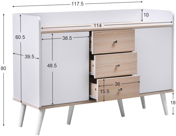 Merax Sideboard mit 3 Schubladen und 2 Schiebetüren, Kommode aus Holz mit verstellbaren Einlegeböden Bild 5