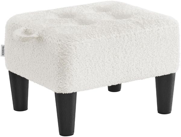 SONGMICS Fußhocker, Fleece, Hocker klein, Dicke Polsterung, bis 150 kg belastbar, für Wohnzimmer Schlafzimmer Eingangsbereich, cremeweiß-tintenschwarz LOM503WD01