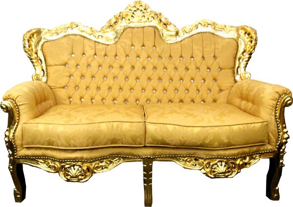 Casa Padrino Barock 2er Sofa Gold Muster / Gold mit Bling Bling Glitzersteinen - Antik Stil Wohnzimmer Möbel