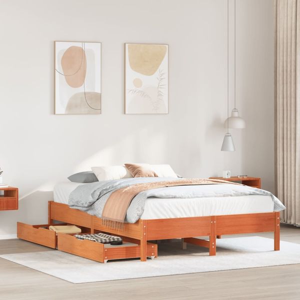 vidaXL Massivholzbett ohne Matratze Wachsbraun 150x200 cm Kiefernholz 3301709