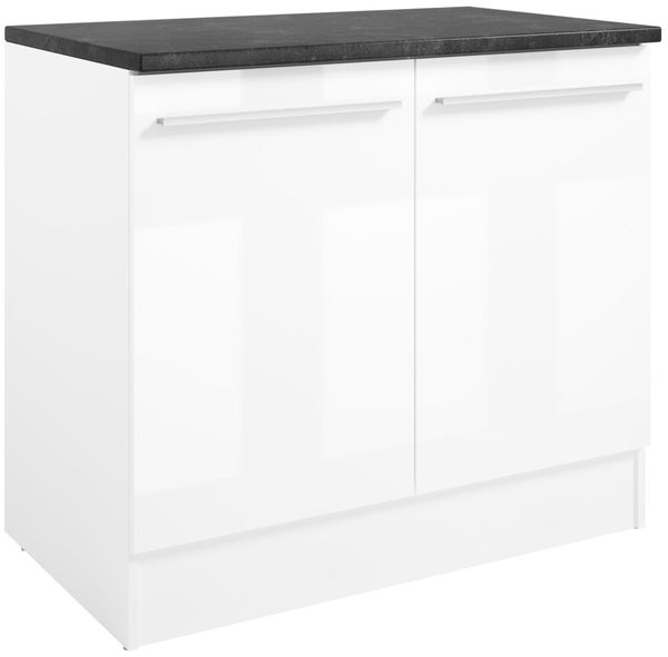 Yourkitchen 'JAZZ' Spülenunterschrank Küchenschrank, Holznachbildung weiß, 100 x 90 x 60 cm, ohne Ausschnitt und Spüle
