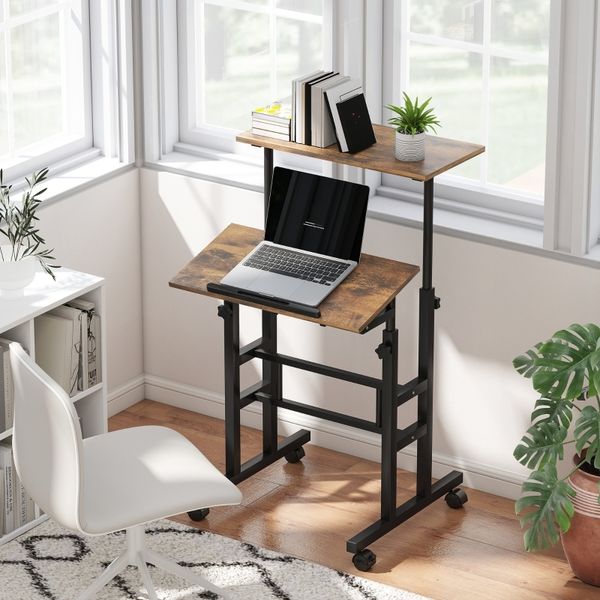 Höhenverstellbarer Arbeitstisch mobil, 70,5-120cm & neigbar 0-45°, 4 Rollen (2 arretierbar), Stahlgestell, bis 100kg, ergonomisch