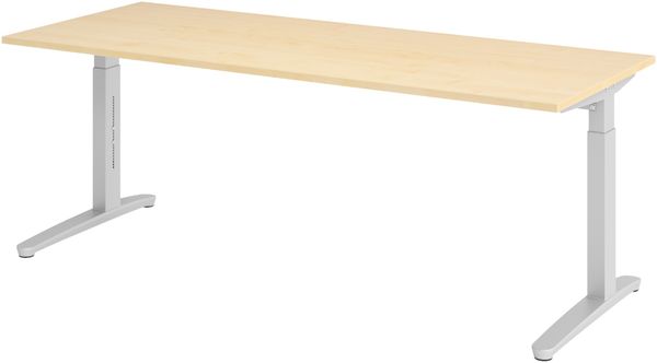 bümö manuell höhenverstellbarer Schreibtisch 200x80 in Ahorn, Gestell in silber - PC Tisch höhenverstellbar & groß, höhenverstellbarer Tisch Büro, großer Computertisch verstellbar, X20-3-SS